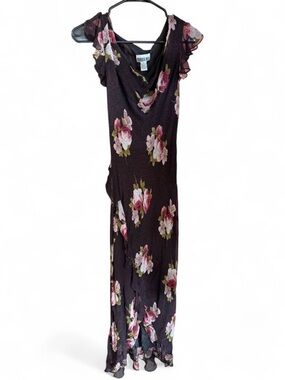 Robbie Bee Floral Maxi Silk Dress with Ruffle Detail